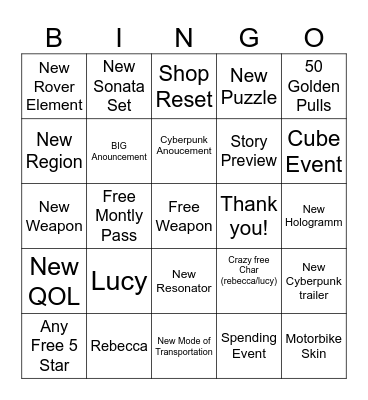 Untitled Bingo Card