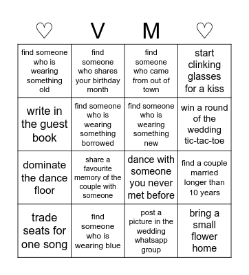 wedding bingo Card