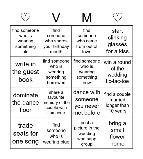 wedding bingo Card
