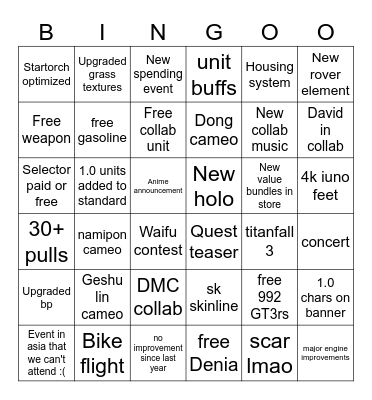 wuwa 2nd anni live Bingo Card