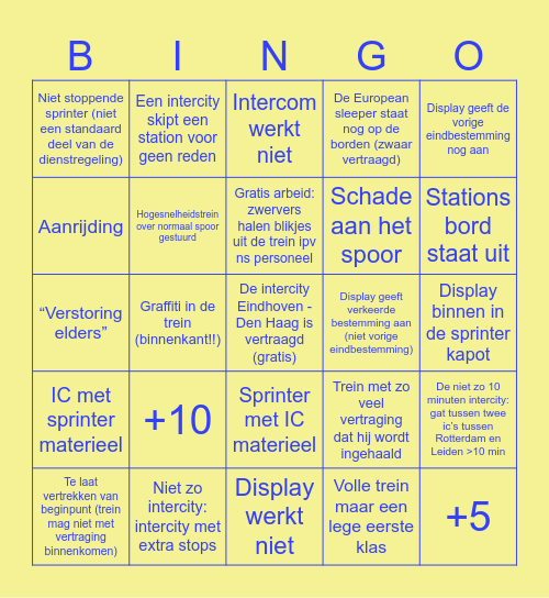 Nederlandse spoorwegen shenanigans bingo Card