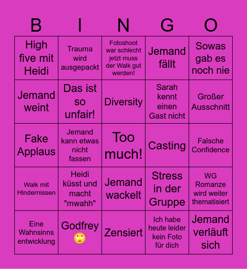 GNTM 2026 Bingo Card