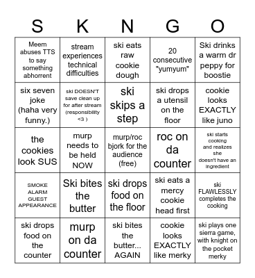 COOKING SKINGO Bingo Card