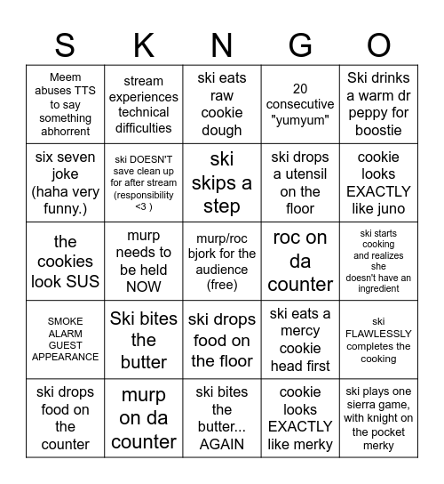 COOKING SKINGO Bingo Card