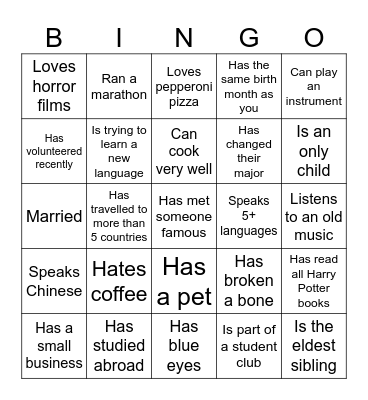 Human Bingo Card