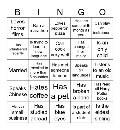 Human Bingo Card