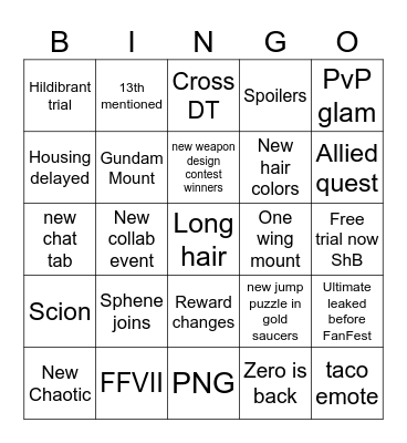 FF14 7.5 Bingo Card