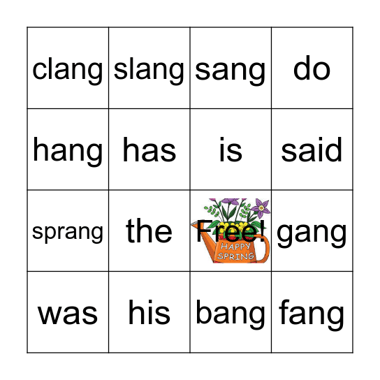 -ang & sight words review Bingo Card