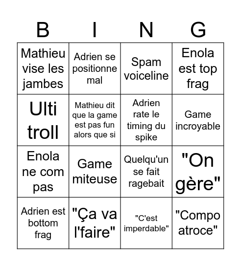 Session Valolo Bingo Card