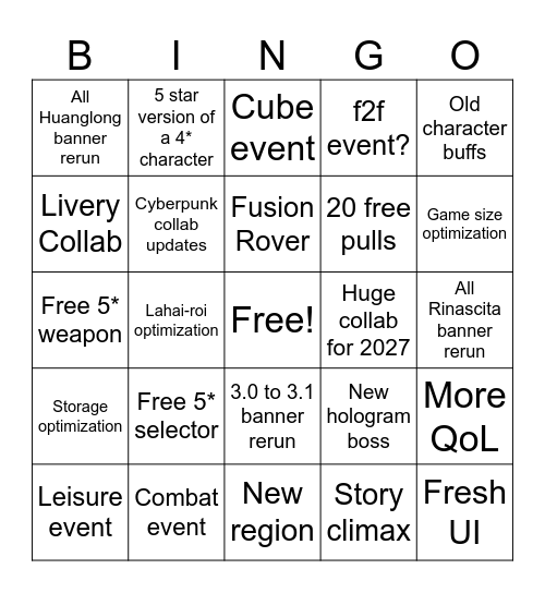 Wuwa Bingo Card