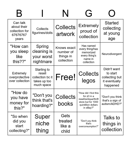 Collector Bingo Card