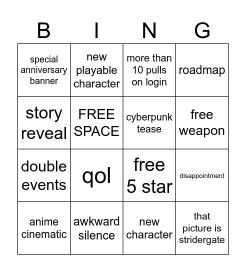 Untitled Bingo Card