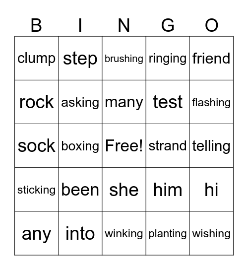 Lessons 65&66 Bingo Card