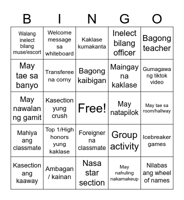 First Day of School Bingo Card