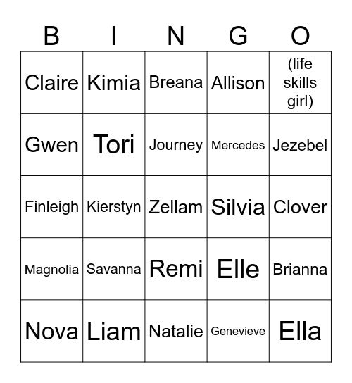 My friends Bingo Card