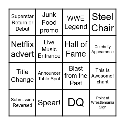 WRESTLEMANIA BINGO Card