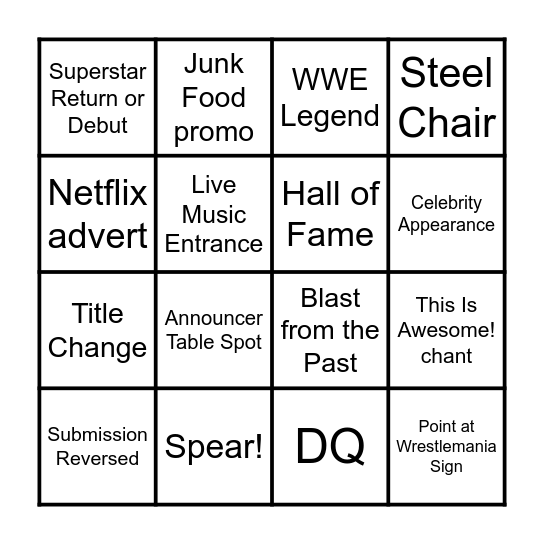 WRESTLEMANIA BINGO Card