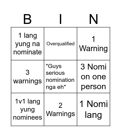 NomiNight Bingo Card