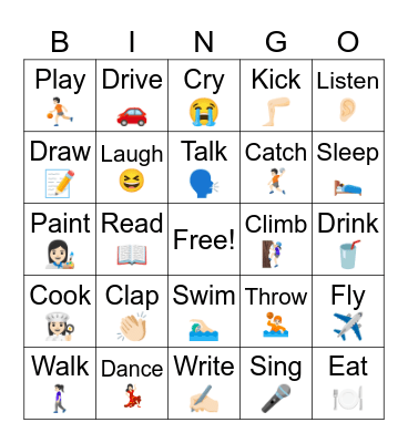 Action Verbs Bingo Card