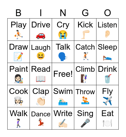 Action Verbs Bingo Card