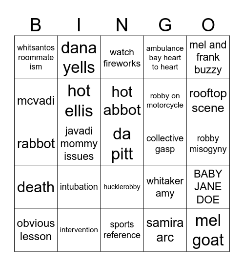 pitt Bingo Card