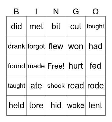 Irregular Verbs - PS Bingo Card