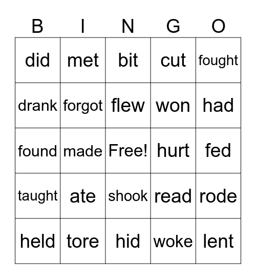 Irregular Verbs - PS Bingo Card