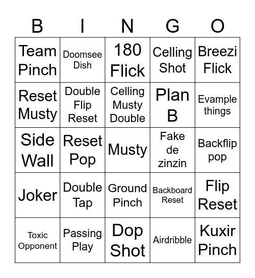 Rocket League Bingo Card