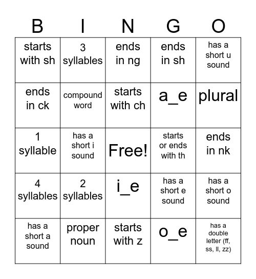 Reading Bingo Card