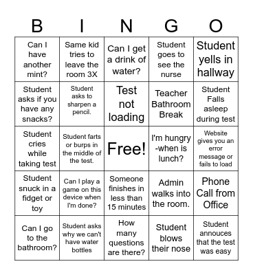 State Testing BINGO Card