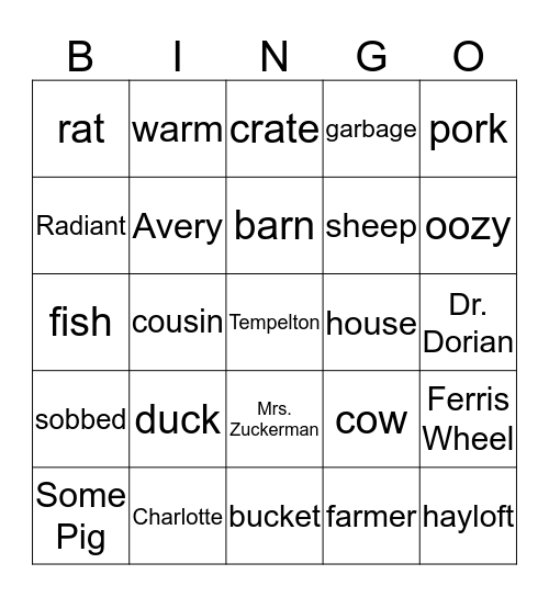 Charlotte's Web Bingo Card