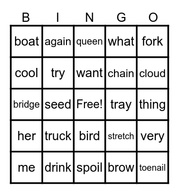 5 Syllable Type Review Bingo Card