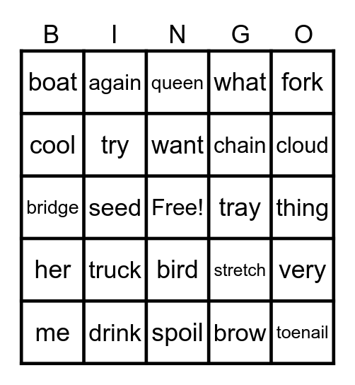 5 Syllable Type Review Bingo Card