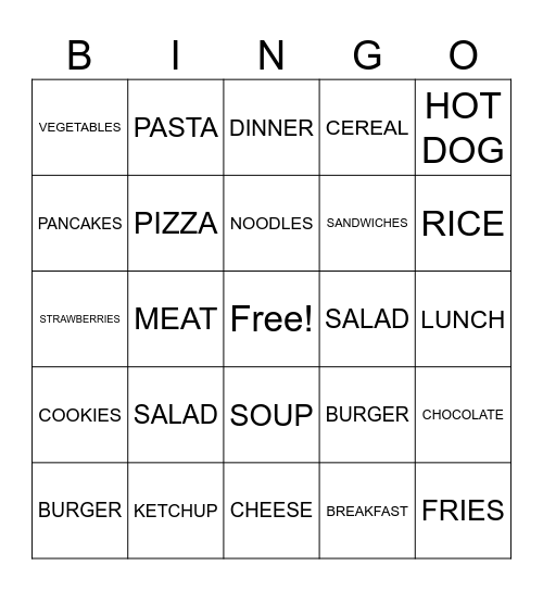FOOD Bingo Card