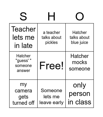 School Bingo Card