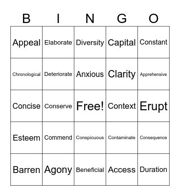 Vocab Bingo Card