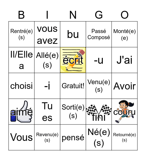 Passé Composé - participe passé Bingo Card