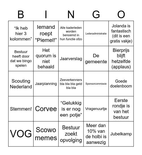 Groepsraad april 2026 Bingo Card