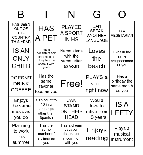 HUMAN SCAVENGER HUNT Bingo Card