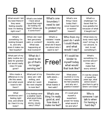 Mental Health BINGO Card