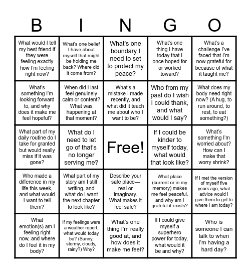 Mental Health BINGO Card
