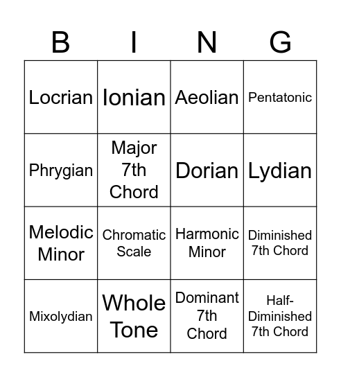 Music Theory Bingo Card