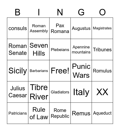 Rome Bingo Card