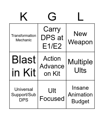 Klugel's Blade :3 Bingo Card