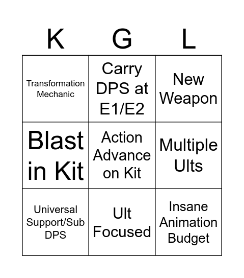 Klugel's Blade :3 Bingo Card