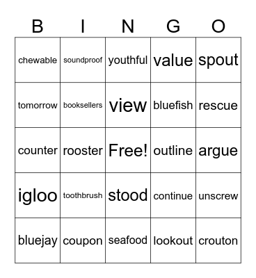 oo,ou,ew,ue Bingo Card