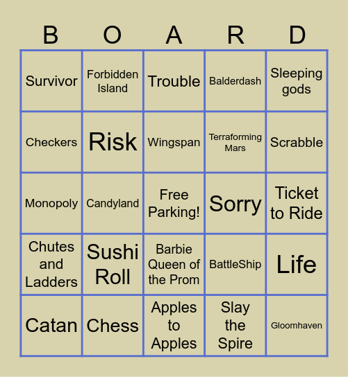 DCS-DCS Board Game Bingo! Bingo Card