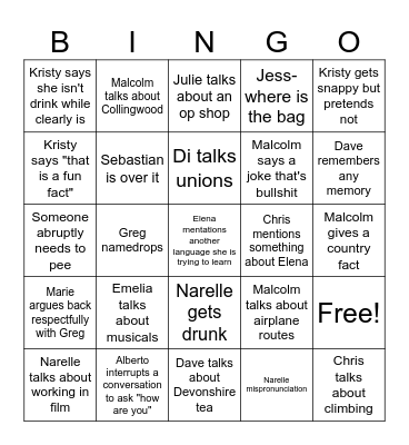 Baker wedding bingo Card