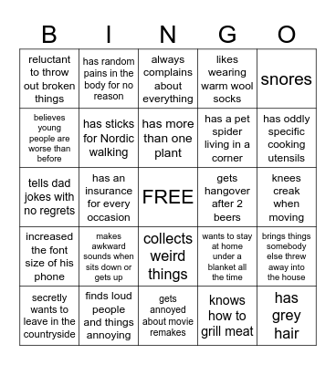 Old Man Bingo Card