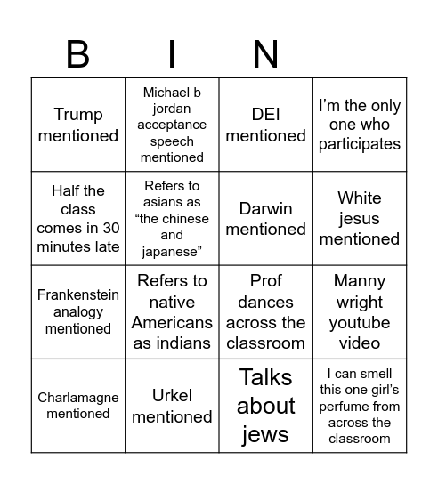Poetry class bingo Card